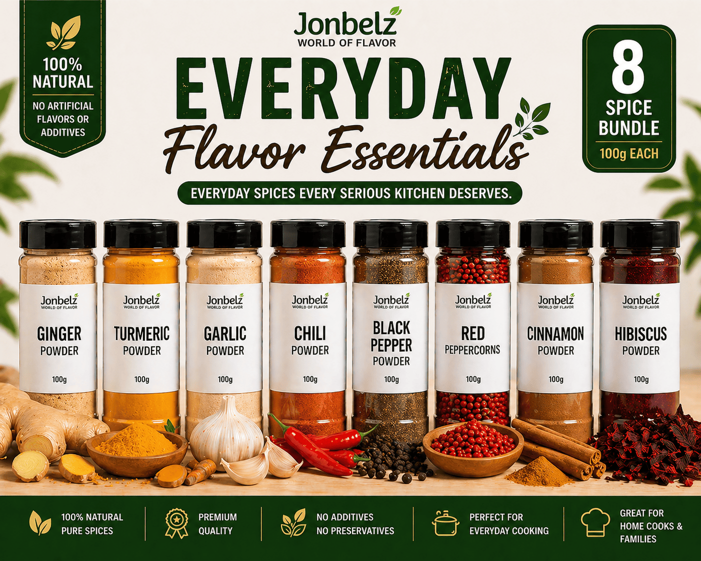 Everyday Flavor Essentials (8-Spice Bundle) – 100g Each